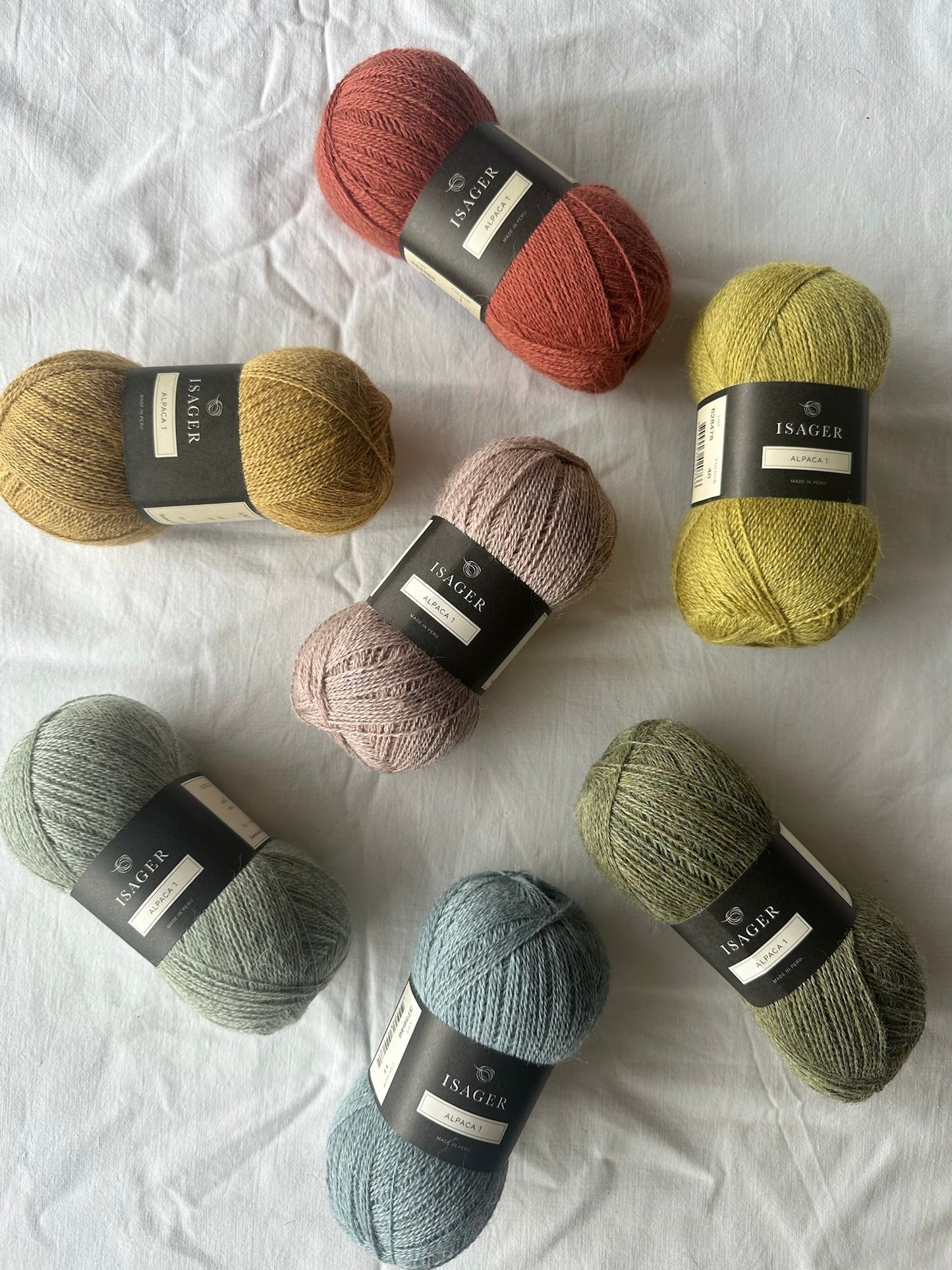 Kuvassa on Isager Alpaca 1 -lankoja (yarn).