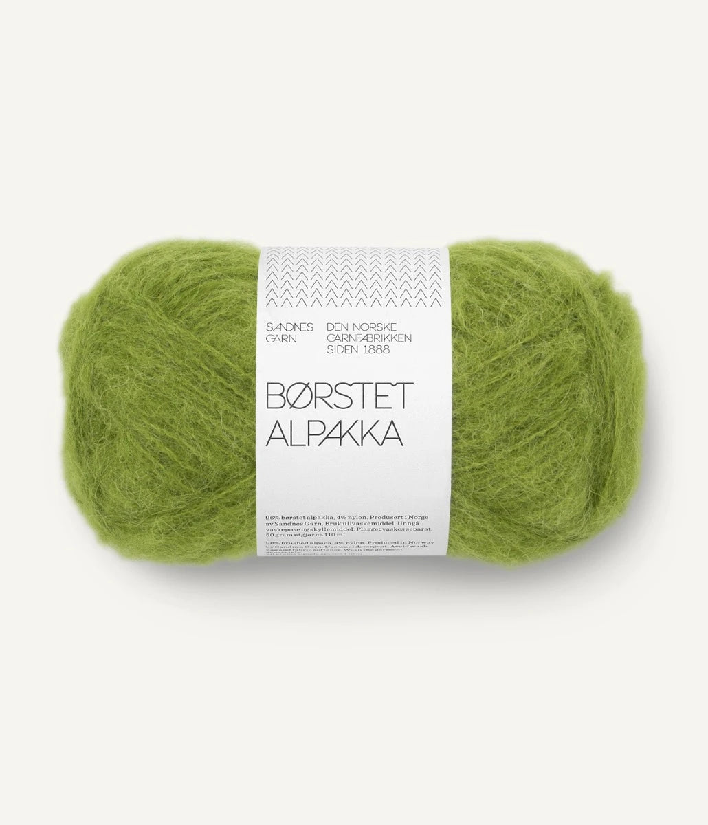 Kuvassa on Sandnes Garn Børstet Alpakka -lanka (yarn) värissä Matcha.