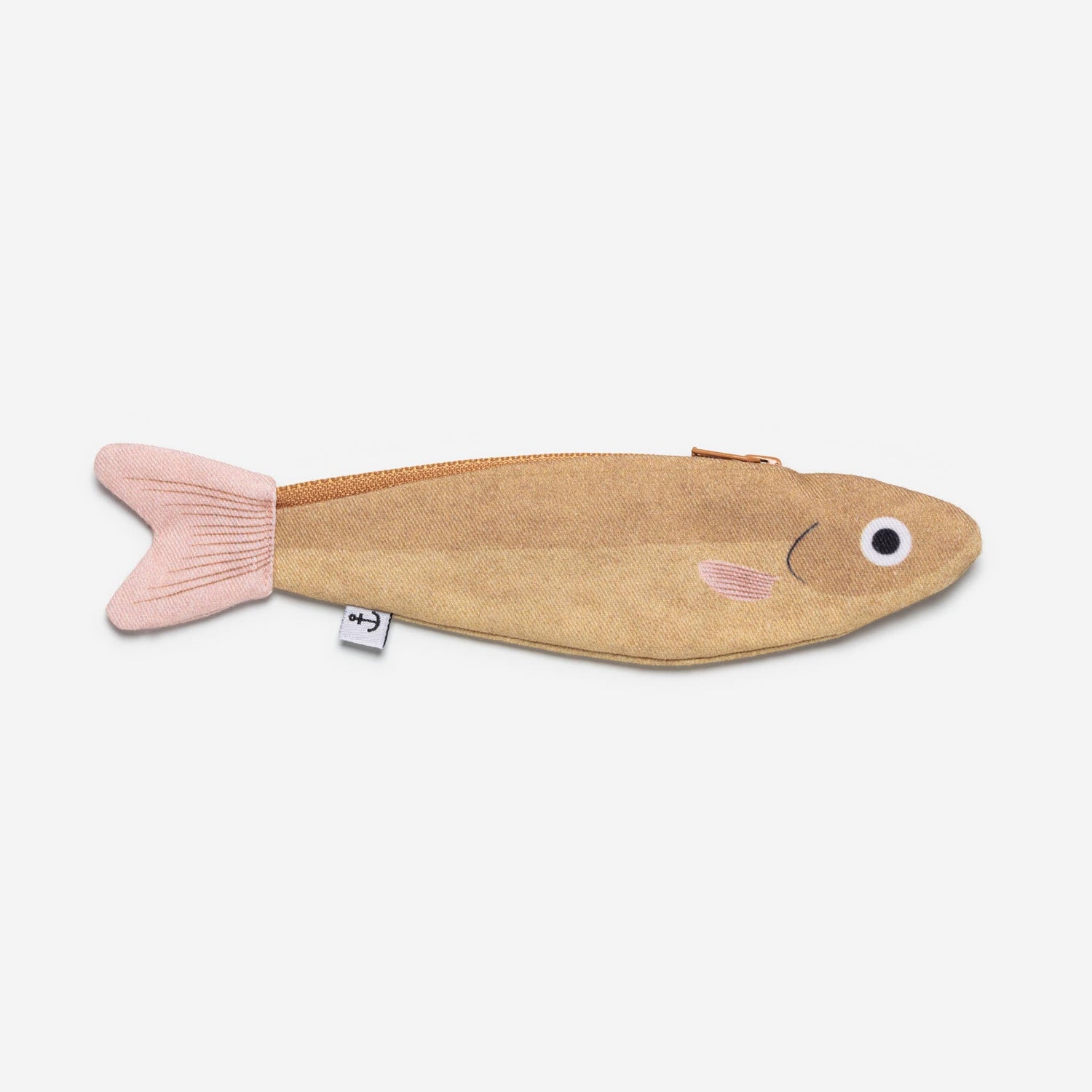 Kuvassa on Don Fisherin kala-aiheinen kultainen anjovis-puikkopussi neulojalle (fish purse anchovis).