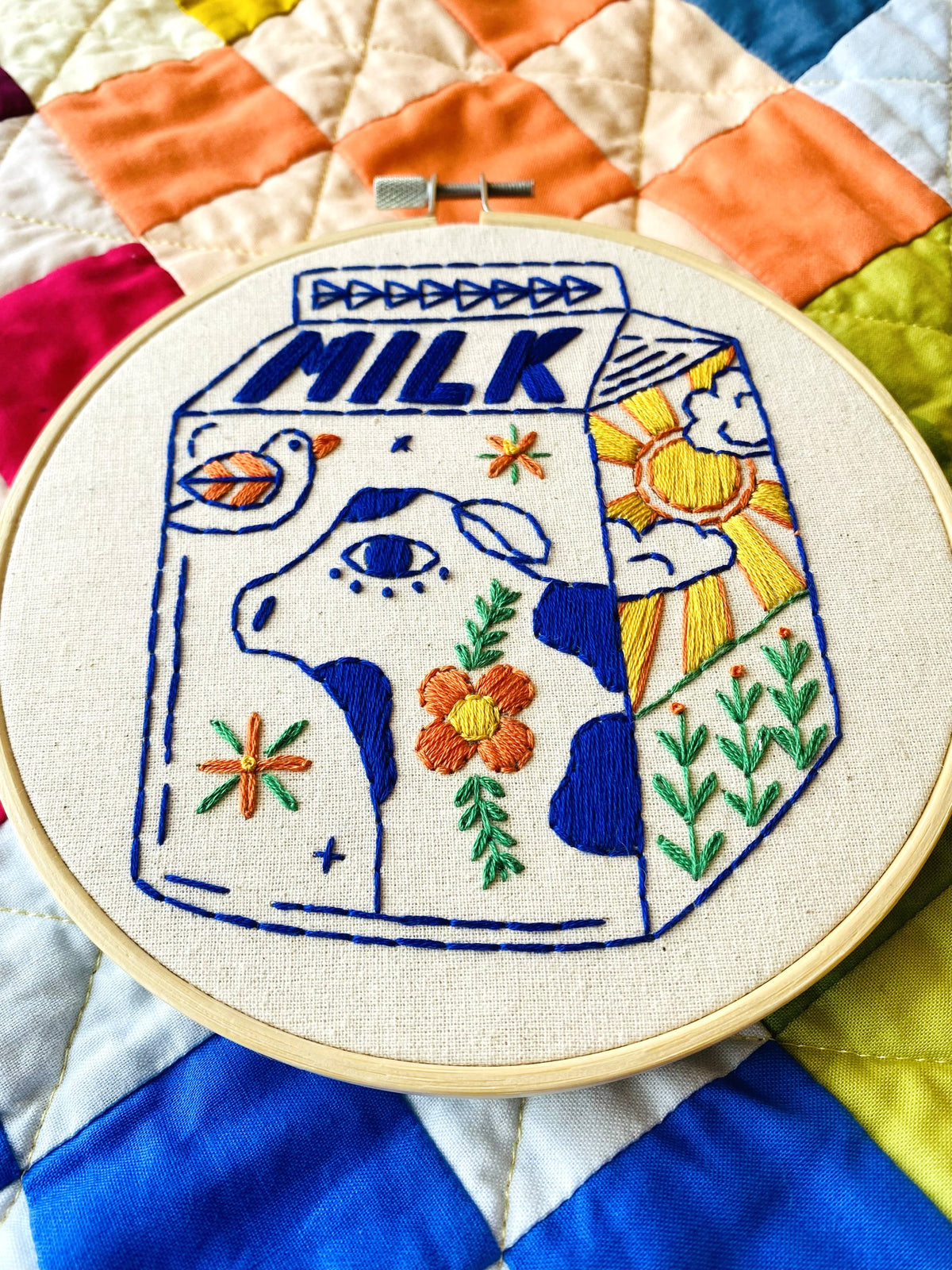 Kuvassa on milk-kirjontasetti.