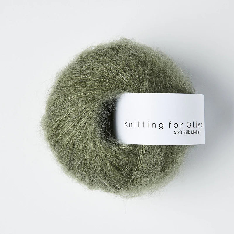 Kuvassa on Knitting for Olive Soft Silk Mohair -lanka (yarn) värissä Dusty Sea Green.