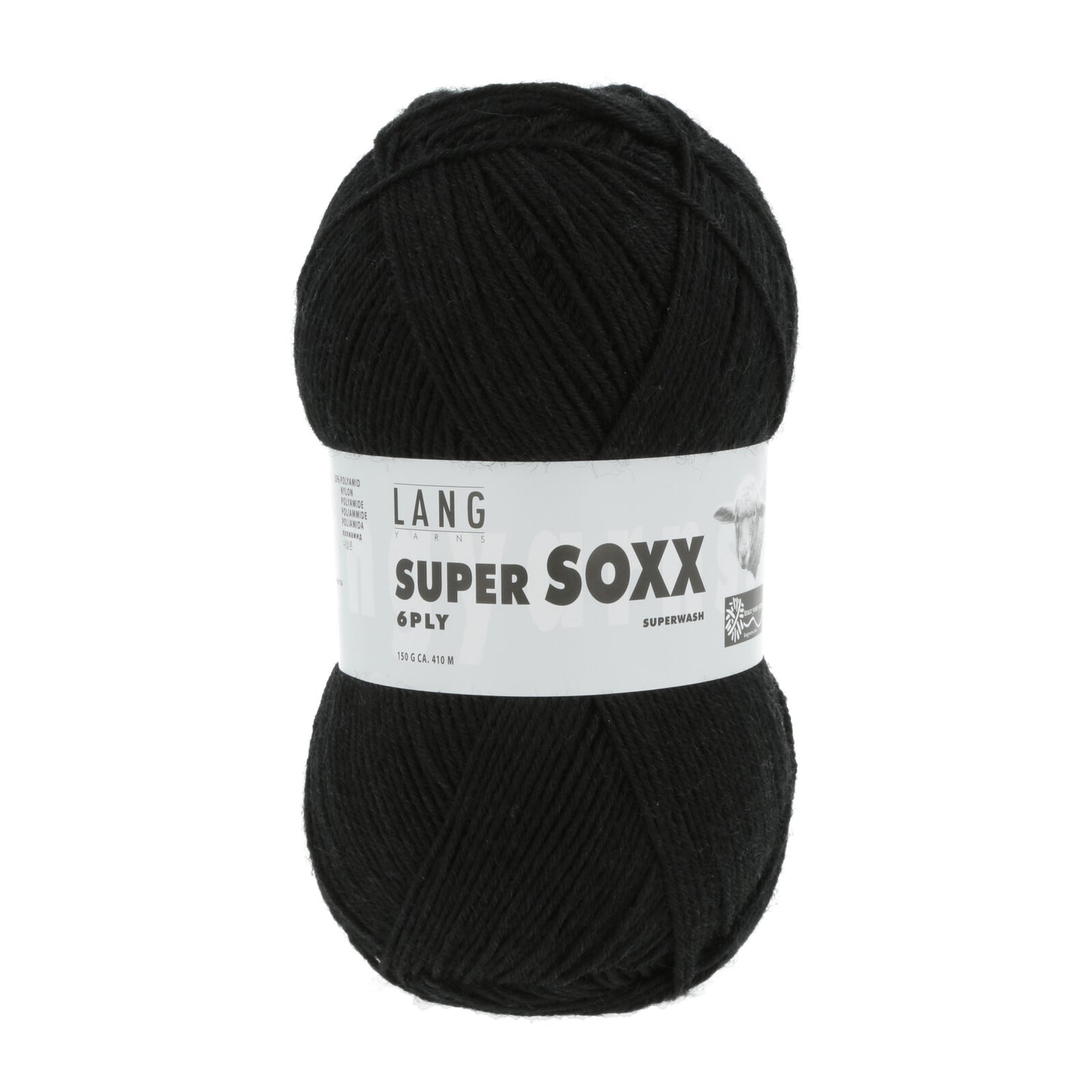 Kuvassa on Lang Yarns Super Soxx 6 ply -sukkalanka värissä Black.