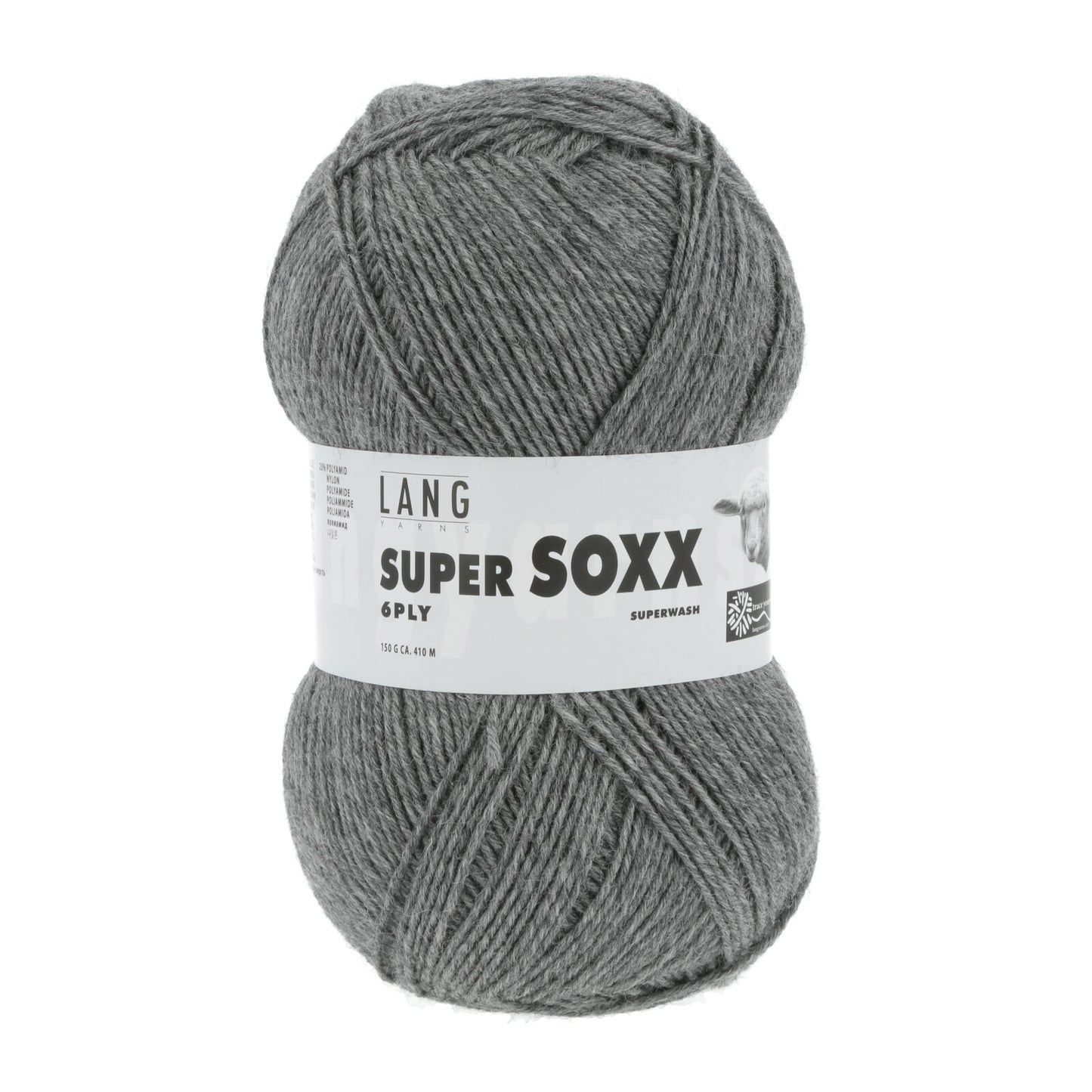 Kuvassa on Lang Yarns Super Soxx 6 ply -sukkalanka värissä keskiharmaa.