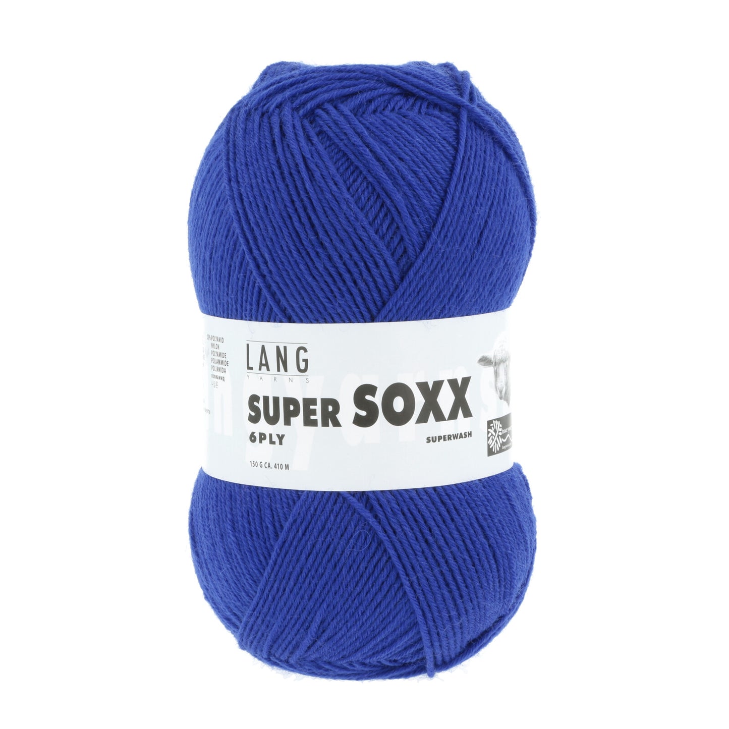 Kuvassa on Lang Yarns Super Soxx 6 ply -sukkalanka värissä sähkönsininen.