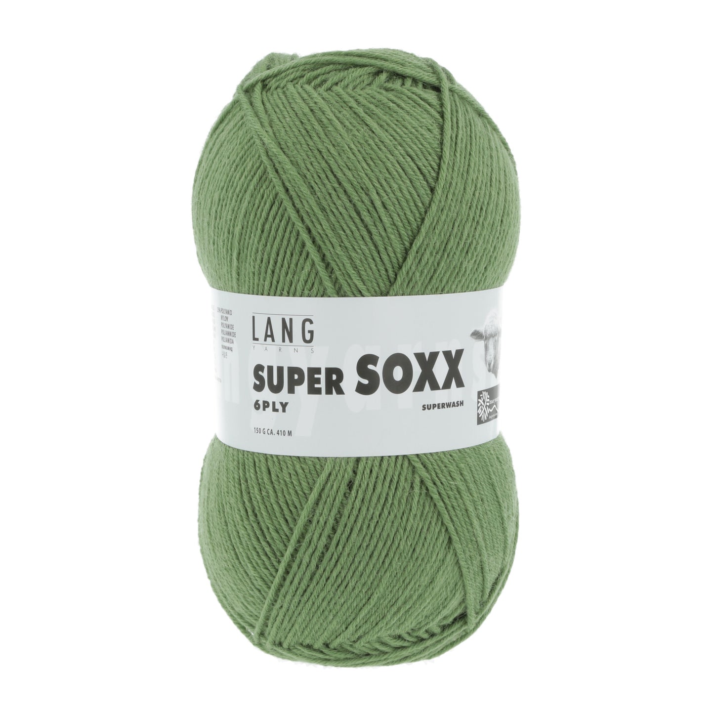 Kuvassa on Lang Yarns Super Soxx 6 ply -sukkalanka värissä vihreä.