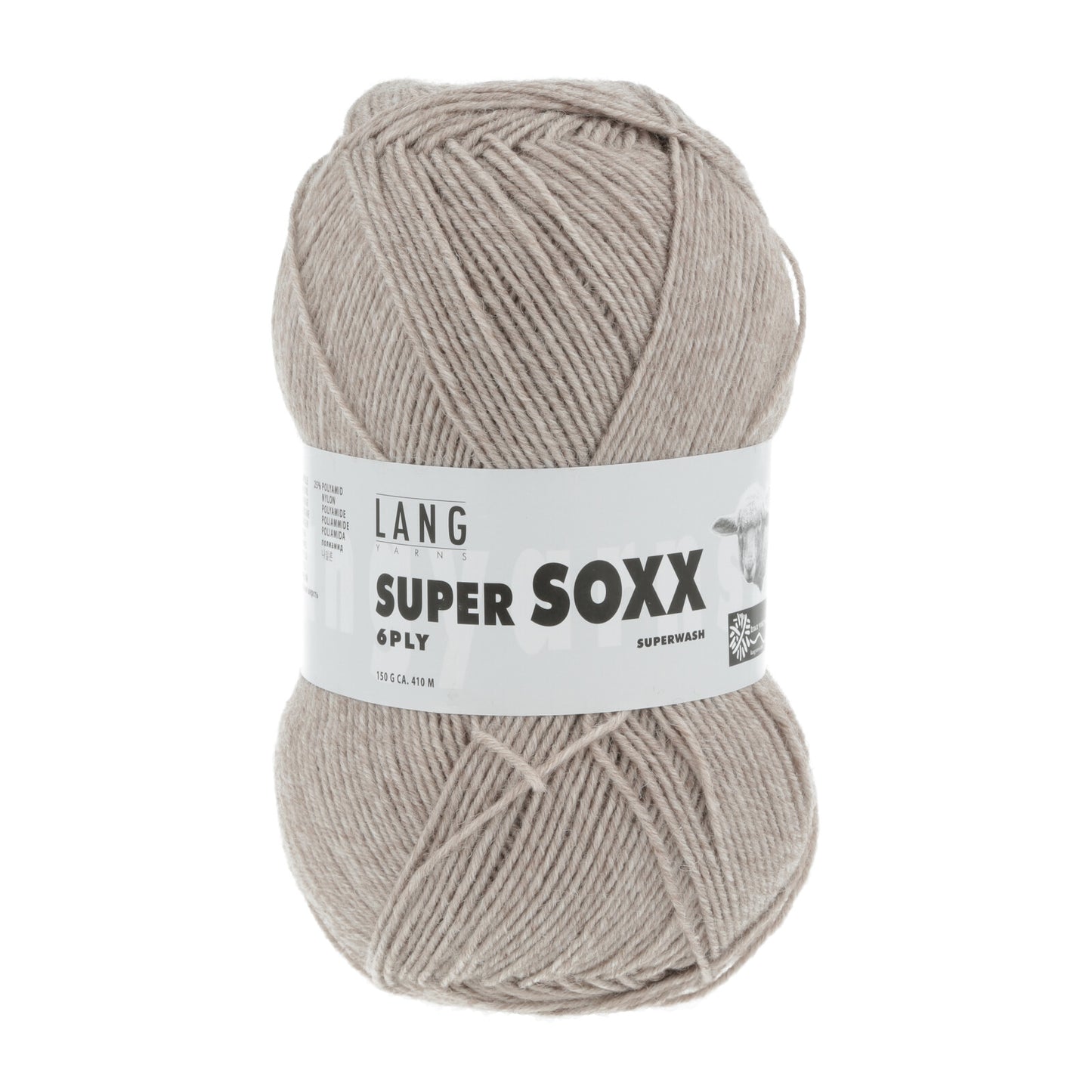 Kuvassa on Lang Yarns Super Soxx 6 ply -sukkalanka värissä Beige.