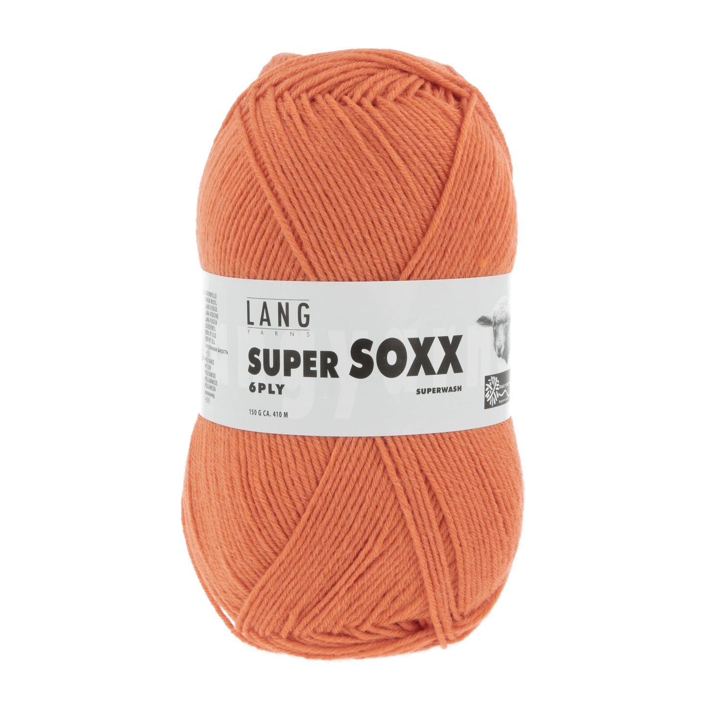 Kuvassa on Lang Yarns Super Soxx 6 ply -sukkalanka värissä oranssi.