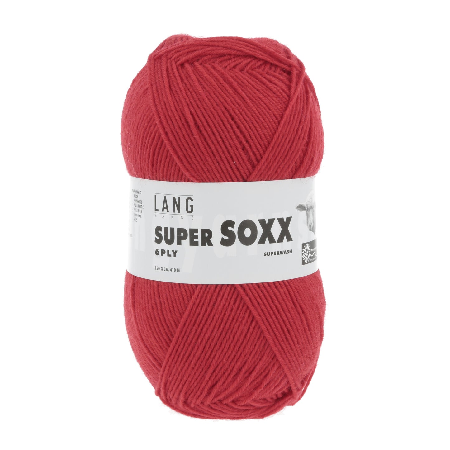 Kuvassa on Lang Yarns Super Soxx 6 ply -sukkalanka värissä punainen.