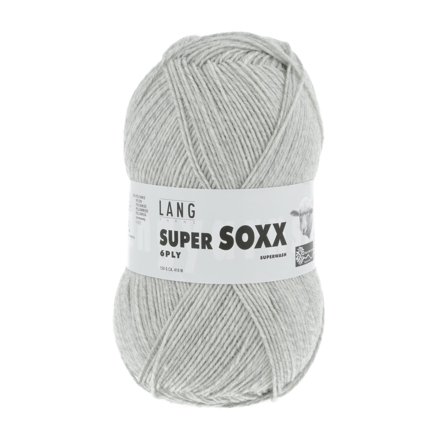 Kuvassa on Lang Yarns Super Soxx 6 ply -sukkalanka värissä helmenharmaa.