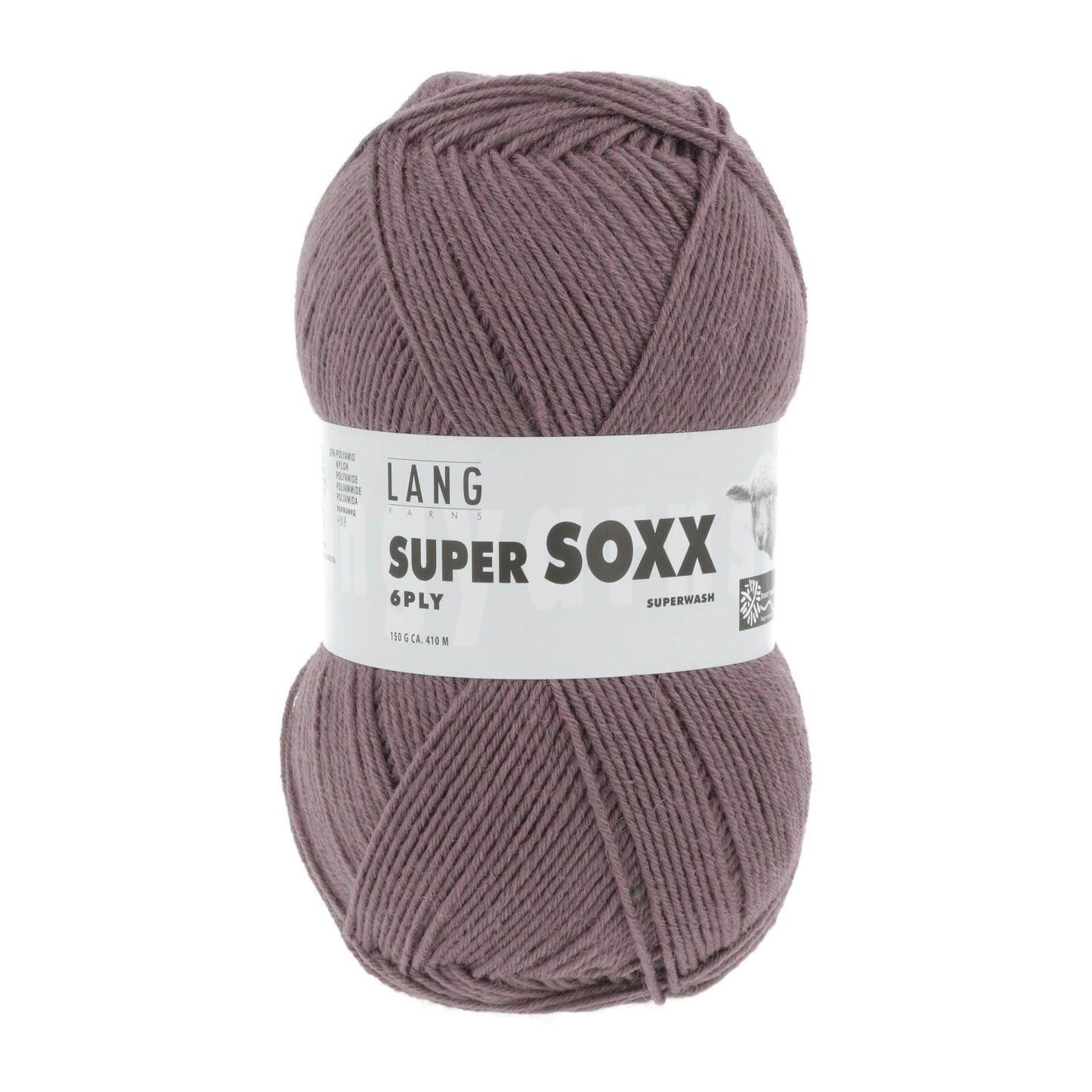 Kuvassa on Lang Yarns Super Soxx 6 ply -sukkalanka värissä vaaleanlila.