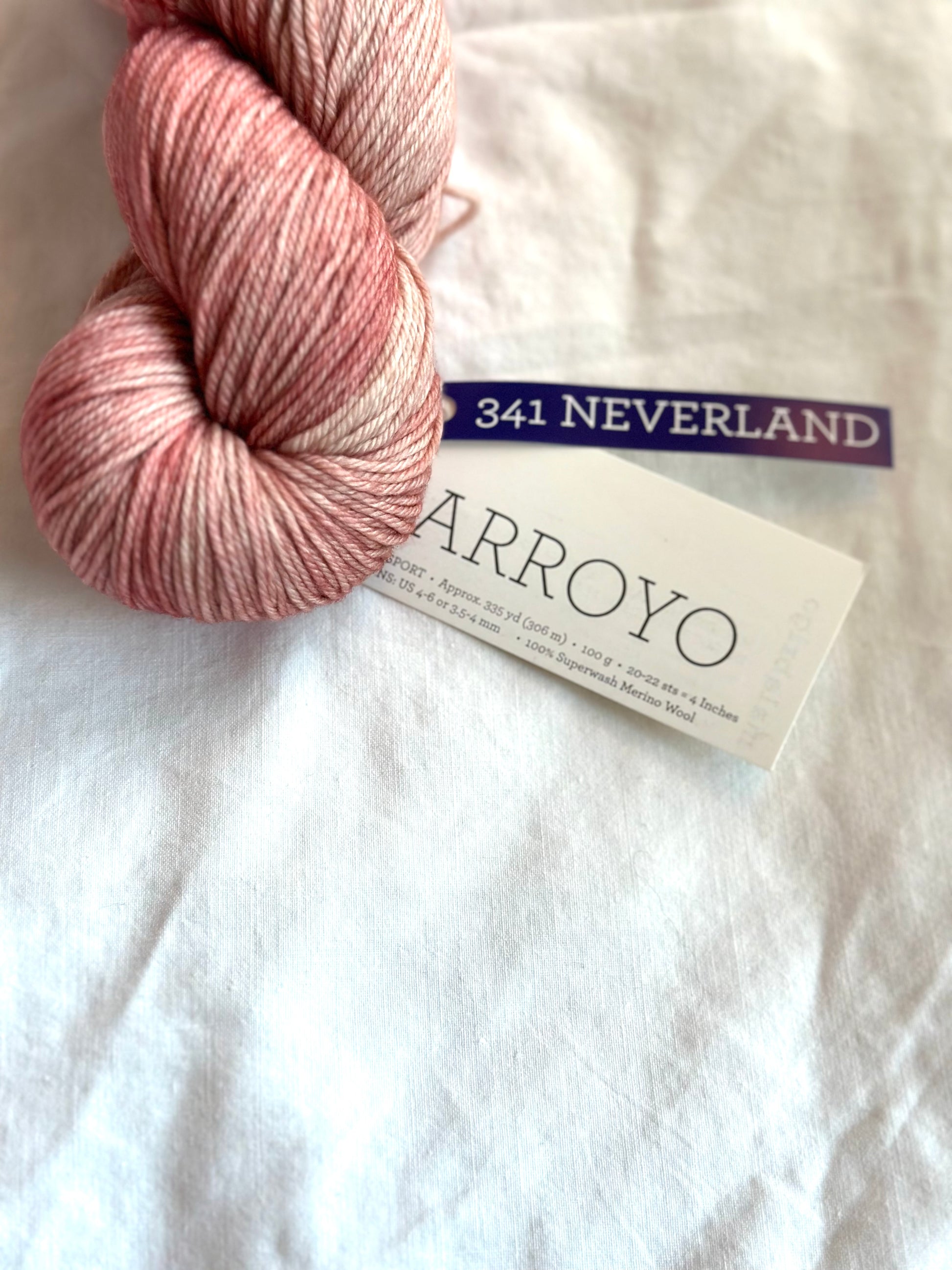 Kuvassa on Malabrigo Arroyo -lanka värissä Neverland.