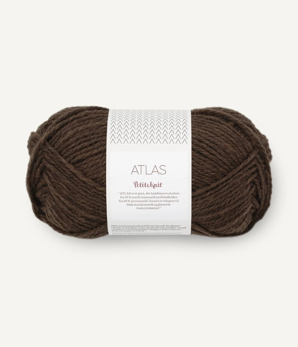 Kuvassa on Sandnes Garn Atlas -lanka (yarn) värissä 2381 Coffee Melange.