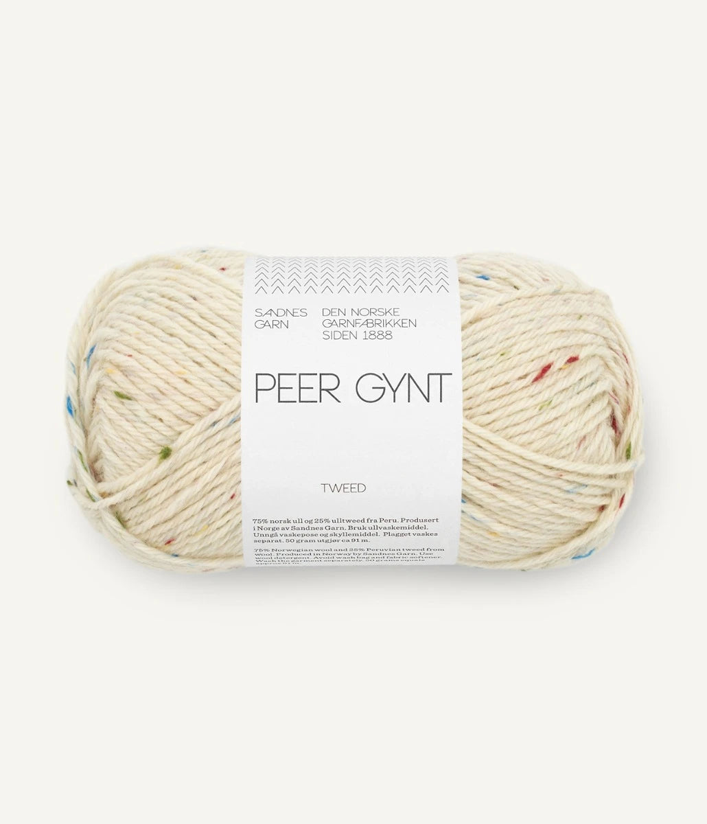 Kuvassa on Sandnes Garn Peer Gynt Tweed -lanka (yarn) värissä 1044 Natural Tuttifrutti Tweed.